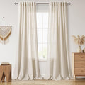 Nanspring 108 Inch Long Curtains for Living Room Boho Linen Eclectic Home Decor Light Filtering Semi Sheer Curtain Back Tab Modern Floor to Ceiling High Window for Bedroom 52x108, 2 Panels