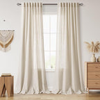 Nanspring 108 Inch Long Curtains for Living Room Boho Linen Eclectic Home Decor Light Filtering Semi Sheer Curtain Back Tab Modern Floor to Ceiling High Window for Bedroom 52x108, 2 Panels