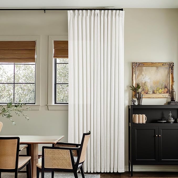 Beige White Pinch Pleated Linen Curtains 102 Inches Long 60 Inch Width Linen Blend Light Filtering Window Curtains 102 Inch for Living Room Bedroom Patio Pinch Pleat Drapes Hooks Rings 1 Panel 60x102