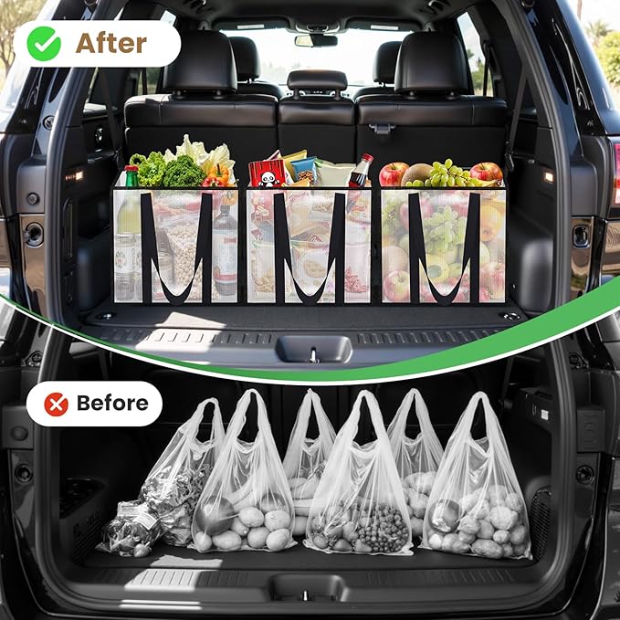 6 Pack Reusable Grocery Bags, Heavy-Duty Shopping Bags with Sturdy Handles, Water-Resistant & Foldable Organizer, Shopping Bags for Groceries, Market, Car Trunk, Multi-Purpose, 33L