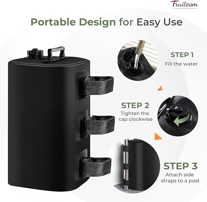 FRUITEAM Canopy Weights Set of 4, 220LBS Water Weights for Canopy Tent Legs, 25L Water Weight Bag, Weatherproof Pop Up Tent Weight for Gazebo, Patio Umbrella, Carport, Black