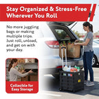dbest products Quik Cart Pro Wheeled Rolling Crate Teacher Utility with seat Heavy Duty Collapsible Basket with Handle, Black