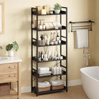 Rolanstar Bookshelf 6 Tier with 4 Hooks, Industrial Wood Bookcase, Vintage Storage Rack with Open Shelves, Rustic Standing Bookshelves Metal Frame Display Rack for Living Room, Bedroom, Black