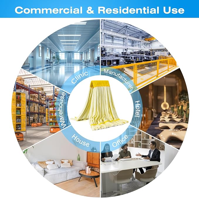 Matthew Cleaning Microfiber Tube Mop(Meduim,Yellow,6Pack) Heavy Duty Mop Head Replacement,Excellent Absorbency,Premium launderability,Reusable,Loop end for Home,Commercial and Industrial Use