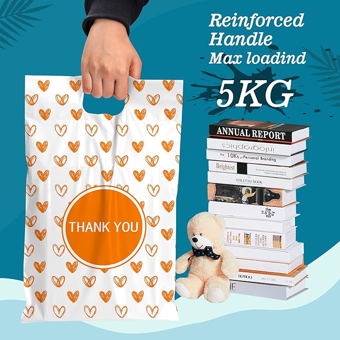 JinRuiKJ Poly Mailers with Handle 10x13 Inch 25 Pcs, Easy to Carry Packaging Bags for Small Business, Thank You Shipping Bags with Self Adhesive Strip, Tearproof and Waterproof - Yellow heart