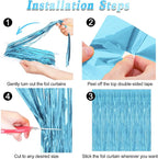 12 Pack Party Decorations, 3.28 FT x 7.05 FT Sky Blue Curtains, Metallic Party Streamers Photo Booth Backdrop Foil Fringe Curtains, Light Blue Winter Wonderland Backdrop Birthday Decor