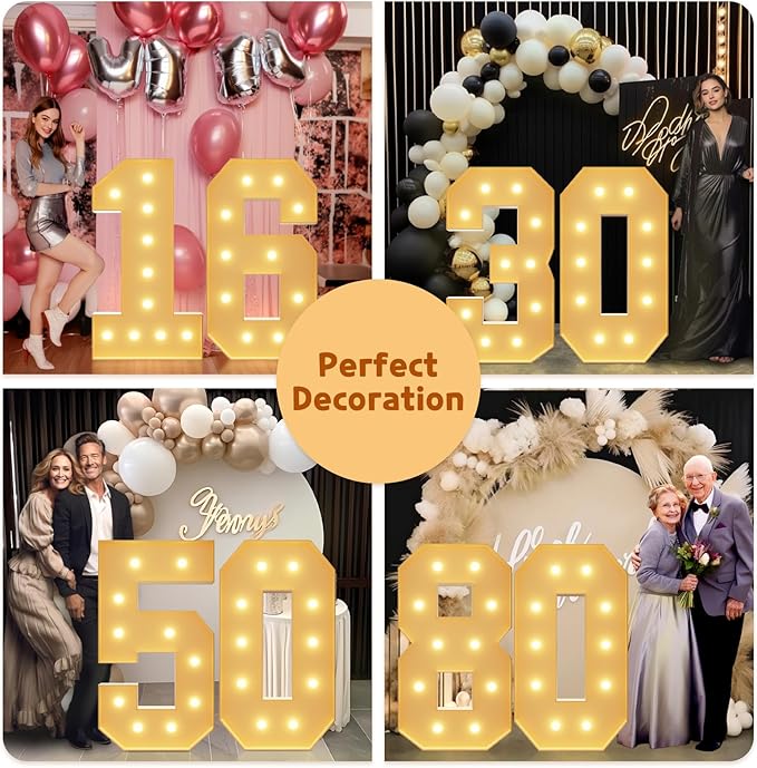imprsv 4FT Light Up Numbers, Marquee Numbers 30th Birthday Decorations for Women, Men Foam Board Anniversary Party Decorations Arch Kit (DIY)