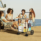 COSTWAY Folding Shopping Cart, Metal Grocery Cart with Extra Basket, 360° Swiveling Front Wheels & Comfortable Handle, Light Weight Collapsible Utility Cart for Laundry, Camping (Black)