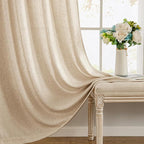 MIULEE Non-See-Through Privacy Linen Curtains 2 Panels, Light Filtering Window Curtains Farnhouse Textured Back Tab Semi Sheer Drapes for Bedroom Living Room, 52 x 63 Inches Long, Light Brown
