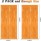 2 Pack Backdrop Curtains, 3.28 FT x 7.05 FT Orange Color Tinsel Backdrop, Metallic Party Streamer Fringe Curtains, Foil Curtains Halloween Decor Birthday Party Supplies