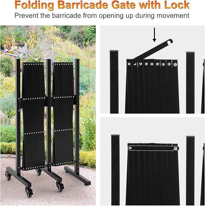 SMONTER Expandable Barricade Gate, 200" Metal Safety Barrier Gate with Casters, Accordion Garden Yard Fence Portable Dog Gates with Latch Indoor Outdoor