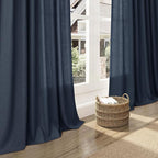 Nanspring Vintage Blue Linen Curtains 84 Inch Length 2 Panels Set for Living Room Rod Pocket Back Tab Light Filtering Window Drapes for Bedroom Dining Room Protect Privacy Vintage Country Decor