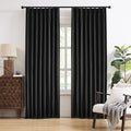 Black Linen Pinch Pleated Blackout Curtains & Drapes 105 Inch Long 2 Panel Sets, Accordion Style Track Room Darkening Thermal Insulated Curtains with Hooks Back Tab 50 by 105 Inch