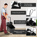 HOMCOM Mop Bucket with Wringer on Wheels for Floor Cleaning, 38 Quart Down Press Wringer with Handle and Mop, Black