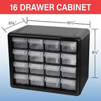 Akro-Mils 16-Drawer Plastic Drawer Storage Cabinet for Garage Organization, Beads, Makeup Organizer, Building Bricks Storage, Teacher Toolbox, 10-1/2" W x 6-1/2" D x 8-1/2" H, 10116 White