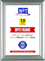 DisplaysMarket 8.5x11 Snap Frame for Wall Mount, Opti Frame, 1 inch Profile- Silver, 10