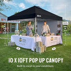 CROWN SHADES Canopy Tent, 10 x 10 Foot Portable Pop Up Outdoor Shelter with Pocket Sidewall, Push Center Lock, UV Protection, and Carry Bag, Black