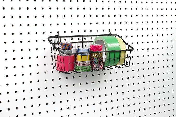 Spectrum Pegboard & Wall Mount Wire Basket Small (Industrial Gray) - Storage & Organizer for Garage, Tools, Shed, Home, Work Bench, Crafts, & More