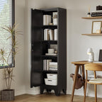 67''Farmhouse Metal Storage Cabinet with Barn Doors,Steel File Cabinet for Home Office,Kitchen Pantry 4 Adjustable Shelves,Freestanding Cupboard for Kitchen,HomeOffice (Black)