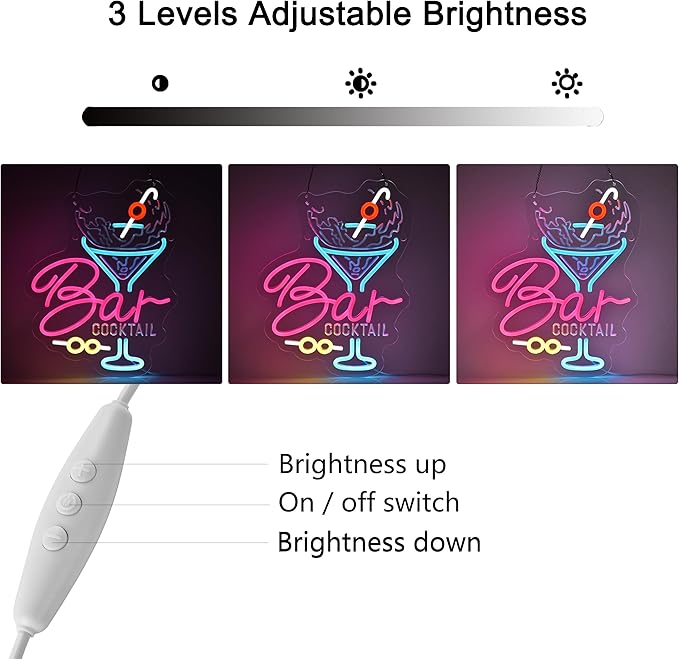 Cocktail Bar Neon Sign, Neon Lights Hanging Wall Art Decoration for Business Man Cave Bar Pub Night Club Party Bistro Beverage Restaurant, USB Powered Ultra Bright Dimmable, 15.75*11.8 inches