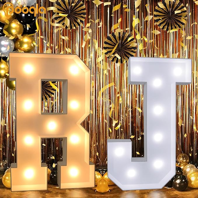 Pooqla 3FT Light Up Marquee Letters, Cool White and Warm White LED Large Lighted Marquee Letters, Giant Mosaic Letter Sign for Balloons Birthday Anniversary Wedding Party Decoration, Decor T