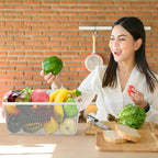 Maxcheck 6 Pack 3 Size Metal Wire Baskets Wooden Handles Steel Mesh Storage Bins Organizer Containers Gift for Home Cabinets Closet Kitchen Food Fruit Freezer Storage Rectangle (White)