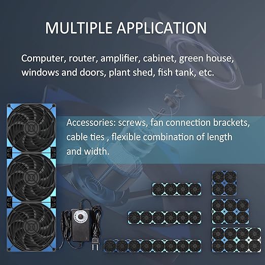 120mmx3 360mm Adjustable Computer PC Vent Fans 3-12V Speed Controller for Chicken Coop Rack Space Window Wall Cabinet Server Mining Rig Exhaust Cooling