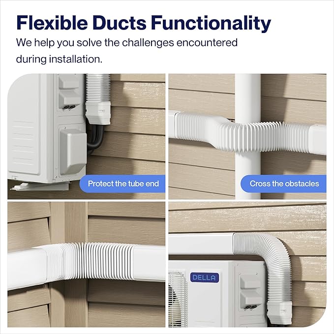 DELLA 4" 16Ft Mini Split Line Set Cover with Flexible Duct, Decorative PVC Lineset Cover Kit, Paintable for Air Conditioner, Central AC, HAVC & Heat Pumps Systems Tubing Cover, White
