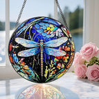 8 Inch Stained Glass Suncatcher Ornament, DOUHASU Dragonfly Sun Catchers Indoor Window, Stained Glass Window Hanging, Home Decor, Dragonfly Lovers Gifts for Women, Mom, Grandma, Friend