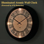 CLXEAST 14 Inch LED Illuminated Indoor Outdoor Atomic Analog Wall Clock Battery Operated, Glow in The Dark Wall Clock for Living Room, Home Office,Bathroom,Kitchen,Oil Rubbed Bronze Black Finish