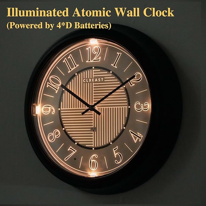 CLXEAST 14" LED Illuminated in/Outdoor Atomic Analog Wall Clock with Night Light,Coastal Beach Nautical Wall Clocks for Living Room Decor, Olive Sage Green Decor