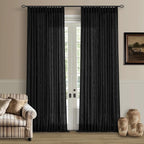 Linen Curtains 108 Inches Long 2 Panels Set for Living Room Farmhouse Boho Linen Textured Pinch Pleated Memory Shape Light Filtering Ceiling Semi Sheer 108 Inch Window Curtain with Hook Rings Black