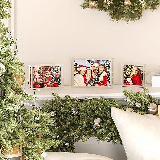Egofine 5x7 Acrylic Frame, 20mm Thicker Frameless Clear Picture Frame, Double Sided Magnetic Picture Frame, Free Standing Desktop Display
