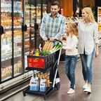 2-Tier Collapsible Shopping Cart, Foldable Grocery Cart with 198 lb Capacity, Wheels & Removable Crate, Portable Utility Trolley for Home, Groceries, Supermarket, Mall, Market, Red