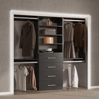 4 Drawer Short Tower Closet Unit, Modular Closet System, Wood Closet System Organizer with Storage for Walk In Closets, Clothing Rack Closet for Hanging Clothes, Bedroom, Black, 31.5"W