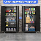 73" H×31.57" W×15.71" D Garage Storage Cabinet with Wheels, Metal Storage Cabinet with 4 Adjustable Shelves and Lockable Doors for Garage Home Office Utility Room,Required Assembly,Black