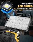 LIVOWALNY LED Work Light Compatible with Dewalt Battery, 88W 8800LM Battery Flashlight Cordless, Portable Tools LED Floodlight with USB A & USB C Output Port for Camping, Hiking, Emergency & Job Site