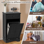 13 Gallons Tilt Out Trash Cabinet Freestanding Kitchen Trash Bin Cabinet Wood Garbage Recycling Cabinet with Hideaway Drawer Pet Proof Trash Can Holder for Kitchen Living Room, Dark Black