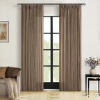 Brown 80 Inch Pinch Pleated Linen Curtains 2 Panels Set for Living Room Bedroom Boho Farmhouse Light Filtering Semi Sheer Back Tab Pinch Pleat Hooks Rings Window Curtain 80 Inches Long Dutch Cocoa