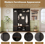 Merax Farmhouse Wood Hall Tree with Shoe Bench and 2 Drawers, 4-in-1 Coat Rack with 6 Hooks for Entrance, Hallway, Mudroom Black