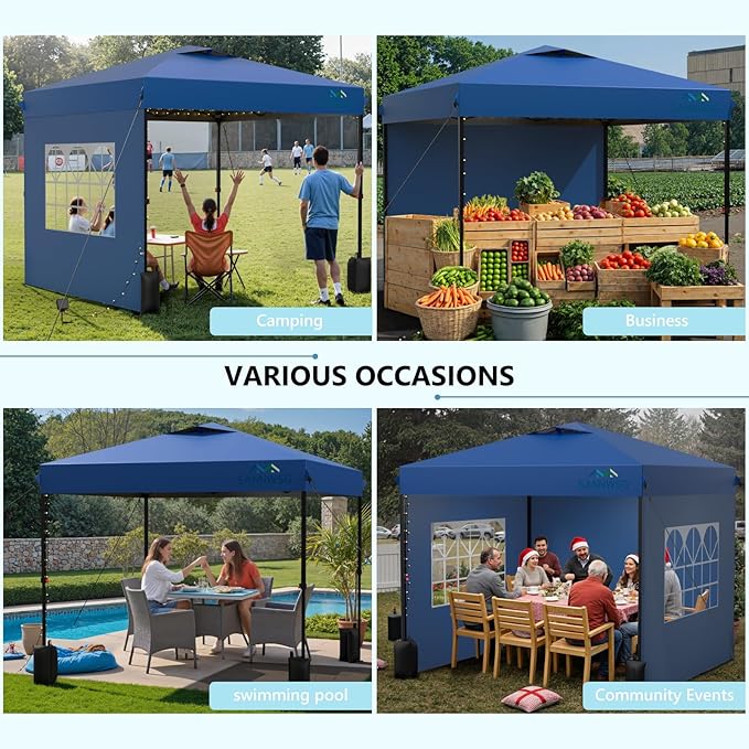 8X8 Pop Up Canopy Tent with 3 Sidewalls,Easy Up Canopy,Commercial Instant Shelter,Heavy Duty One Person Set Up Event Tent,Blue