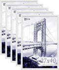 VCK 27x40 Poster Frames Set of 5, Exclusive Woodgrain White Picture Frame, Wall Mounting Hanging