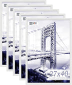 VCK 27x40 Poster Frames Set of 5, Exclusive Woodgrain White Picture Frame, Wall Mounting Hanging