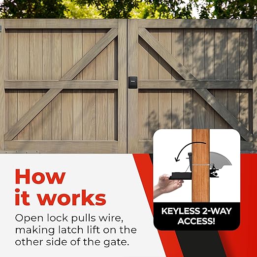 Gate Lock – Secure Keyless Fence Lock and Latch with 2-Way Access – Strong Durable System for Theft Prevention and Home Security, Easy Installation on Wood or Vinyl Gates/Fences (Regular – 1-Pack)