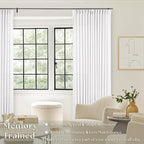 Custom Pinch Pleated 105 Inch Curtains 2 Panels Set for Windows White Linen Blend Curtains Pinch Pleat Back Tab Privacy Light Filtering Boho Drape with Hooks and Rings for Living Room Bedroom