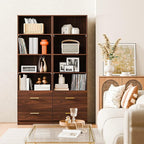 Cozy Castle 74.1'' Bookshelf,Tall Bookcase with Drawers, 4-Tier Open Bookshelf with Adjustable Storage Shelves,23.6 Inches Wide Floor Standing Bookcase for Home Office,Bedroom,Living Room,Brown