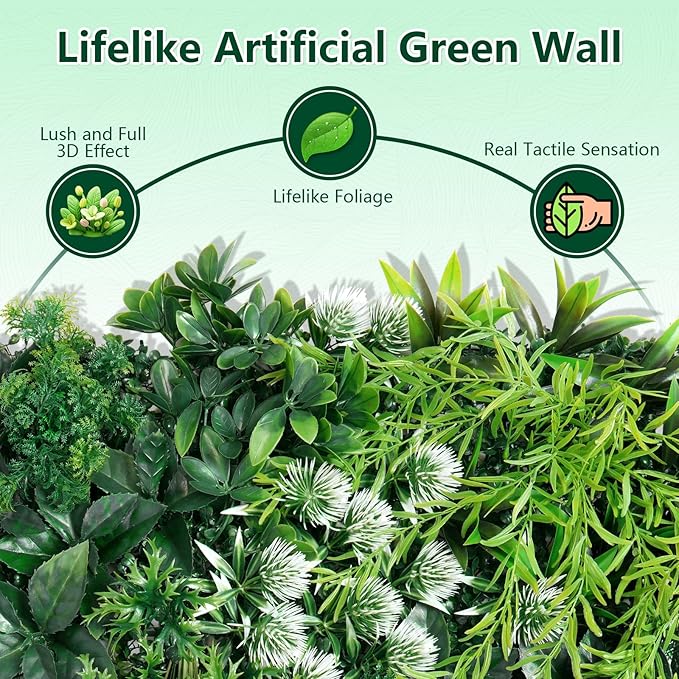 12PCS Grass Wall Panels, 20"x20" Artificial Ivy Greenery Wall Backdrop, UV-Anti Faux Boxwood Grass Panels Green Wall Decor for Garden Patio Balcony