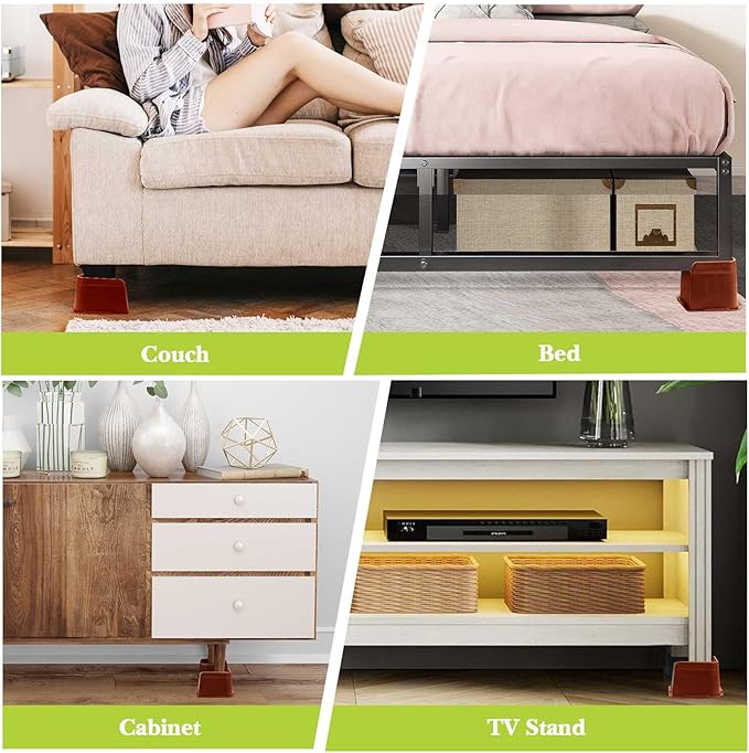Bed Risers 1 inch, 2 inch, 3 inch, 4 inch, 6 inch, 8 inch Heavy Duty, Oversized Furniture Riser for Couch Sofa Table Chair Leg Frame Dorm, Support up to 6000 Lbs (Brown 4 Pack, 4 inch)