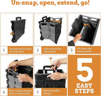Inspired Living Ultra-Slim Rolling Collapsible Storage Pack-N-Roll Utility-carts, with Telescopic Handle, for Home, Garden, Shopping, Office, School use, Medium, Grey & Black