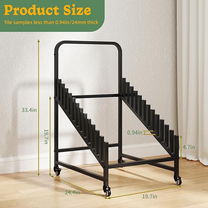 12-Tier Tile Sample Display Stand, Rolling Tile Sample Storage Rack, Metal Floor Tile Display Stand, Building Material Display Shelf, Slotted Tile Display Rack, Floor Sample Holder for Exhibition Hall